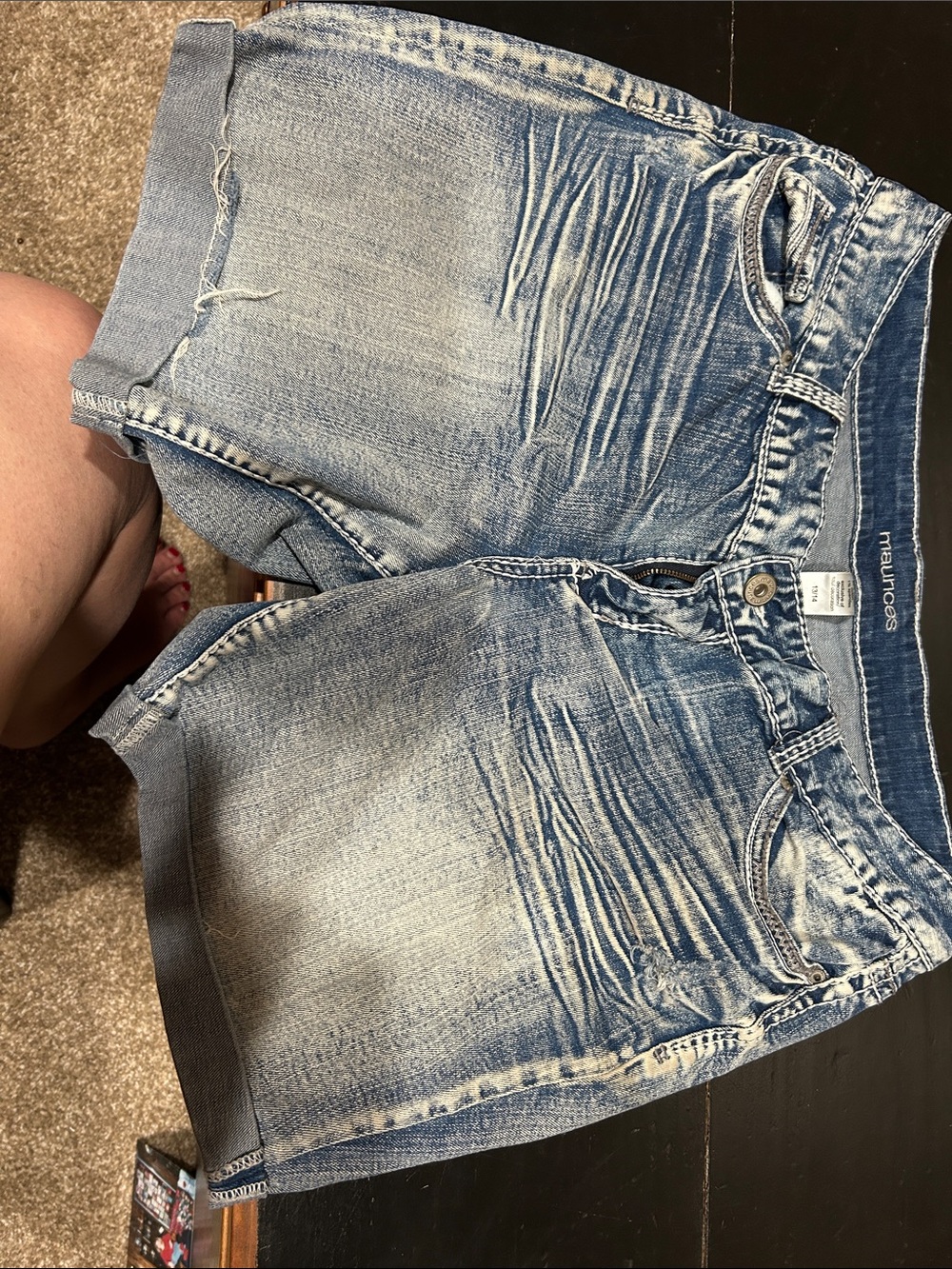 Maurices Light Blue Distressed Denim Cuffed Shorts